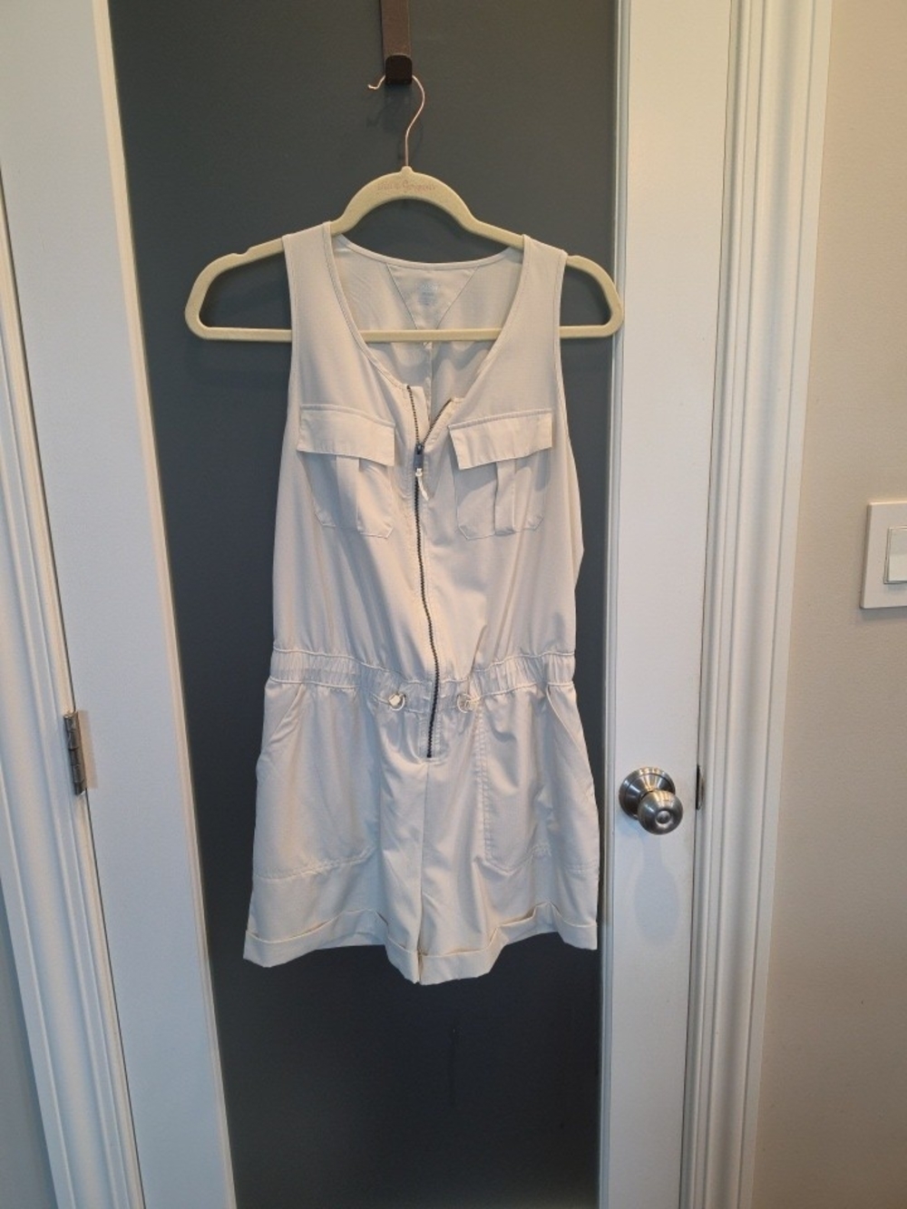 Sleeveless Cream Utility Zip-Front Dress